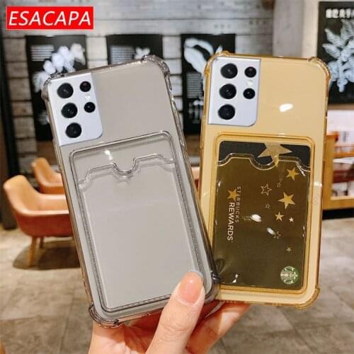 Transparent Card Slot Holder Cover For Samsung S21 S20 Ultra Airbag Bumper TPU Shockproof Phone Case For Samsung S10 Plus S10E