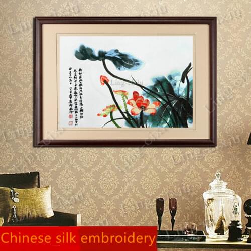 Mural handmade silk embroidery goldfish living room office tea restaurant interior decoration painting gift painting SP0129