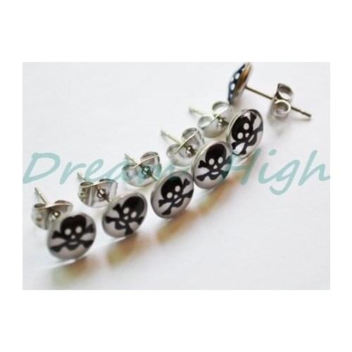 Earrings Stud Classic Skull Steel Fake Ear Plug 316L Stainless Steel The Halloween Promotional For Women 8mm Ear piercing 200PCS