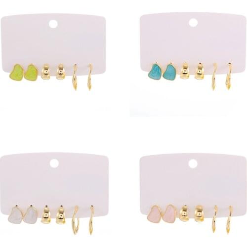 Delicate 3Pairs/Lot Earrings Gold Color White Green Blue Pink Enamel Small Stud Earrings Sets Jewelry For Women Student Gifts