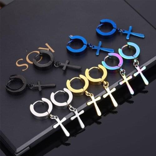 Fashion Women Mens Stainless Steel Dropping Earrings Black/Silver Color Cross Gothic Punk Rock Style Pendientes Mujer Moda