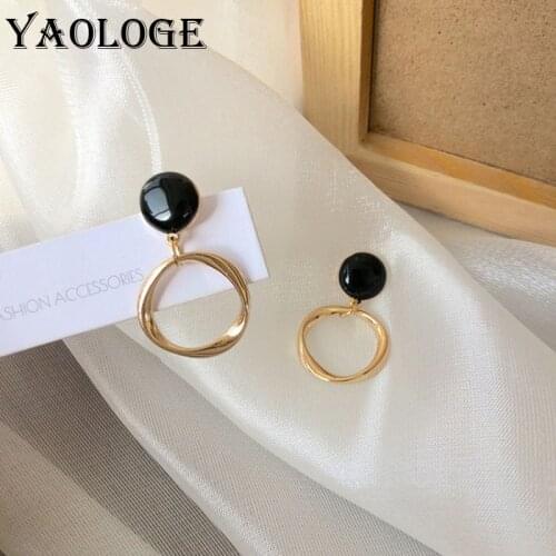 YAOLOGE Earrings 2021 Trend Black Enamel Gold Color Geometric Alloy Drop Earrings For Women Fashion Party Jewelry Brincos Gift