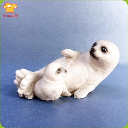 Sea Animal Mould Soap Candle Silicone Moulds Pudding Chocolate Baking Molds Mother and Child Seal
