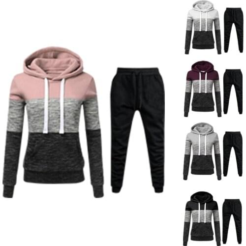 Woman Patchwork Sportsuits Pullover Sweatshirt + Pants Spring Autumn Oversize Tripping Outfits for Woman Clothing