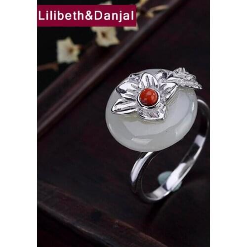 2019 LOVE Adjustable Ring 100% Real 925 Sterling Silver Jewelry Women Mosaic White jade Flower Opening Wedding fashion Ring R11