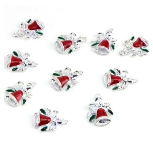 10pcs/lot christmas bell bowknot charms pendants connector for diy bracelet necklace beads craft material jewelry accessories