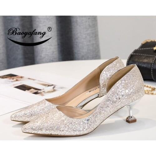 2020 New Arrival Spring And Autumn Golden Pointed Toe Thin Heeled Sweet Shoes High Heel Womens Dress shoes Med Pumps