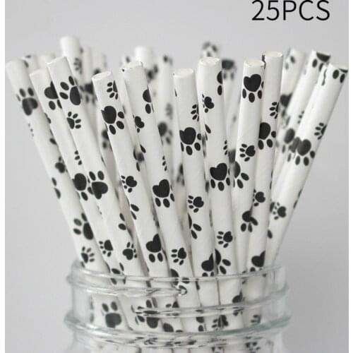 25pcs PAW PRINTS Paper Straws Pawti Celebration Decor Party Straws Kids Craft Pet Lover Dogs Dog paw print straw