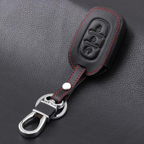 3 Buttons Genuine Leaher Remote Key Fob Case Cover For Renault Duster Sandero Logan Clio Captur Laguna Scen 2015 2016 2017 2018