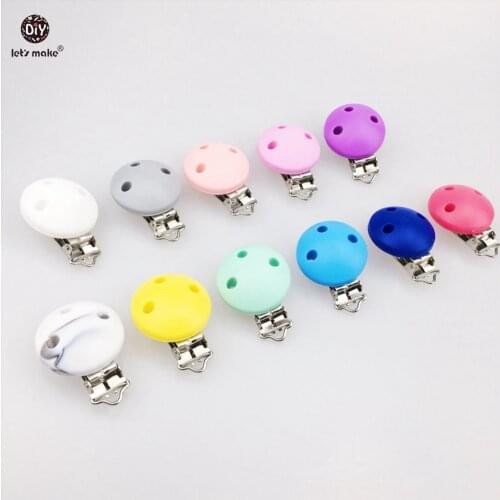 Lets make Baby Teether 5PC Round shape Pacifier Infant Holder Clip Nursing Baby Dummy Clips Baby Shower Gift Silicone Teether