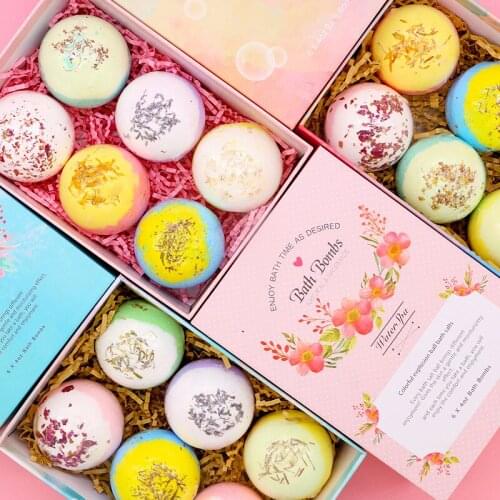 Beautiful Color Bath Ball 6pcs Pack Bath Salt Ball Gift Set Essential Oil Bubble Bath Explosive Ball Body Care 100g