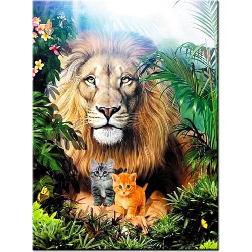 Diamond Mosaic Lion Cat Jungle Animal,Diy Diamond Painting Crafts Embroidery Cross Stitch Full Rhinestone Wild Animals,B130