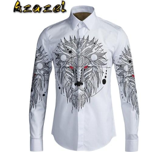 Azazel Men Shirt Luxury Lion Printing Mens Shirts Fashion Allover Printed Long Sleeve Mens Dress Shirts Plus Size 4XL Shirts Man