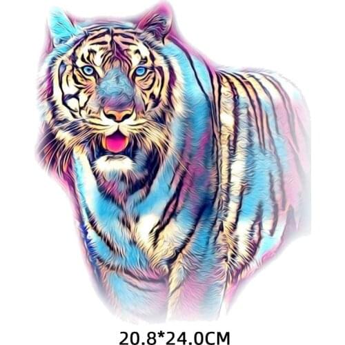 Color Tiger Patches for Mens Clothing Jackets Iron on Transfers on Clothes T Shirt Thermo Stickers Appliques for Clothing T