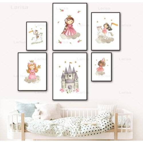 Baby Girl Room Decor Cute Princess Prince Castle Nordic Posters Cartoon Wall Art Canvas Painting Nursery Children Room Decor