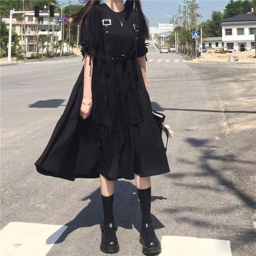 Diablo Lolita Japanese Retro Yamamoto Style Design Sense Waist Slim Black Temperament Dress Cool Girl Summer Western Style