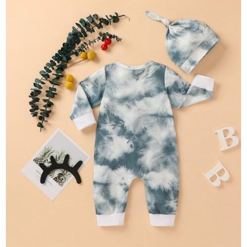 Infant Tie Dye Printed Long Sleeve Romper Baby Boy Girl Long Sleeve Romper + Hat Set 2Pcs 2021