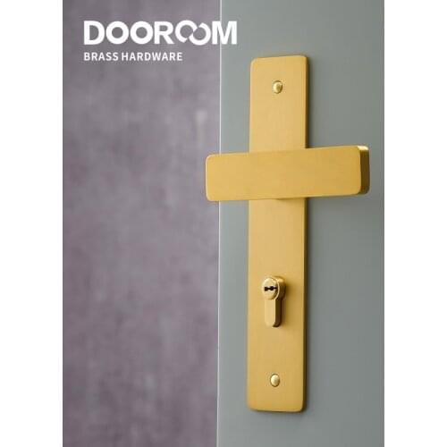 Dooroom Brass Door Lever Ultra-thin Mute Long Plate Black Gold Interior Bedroom Bathroom Wood Door Lock Set