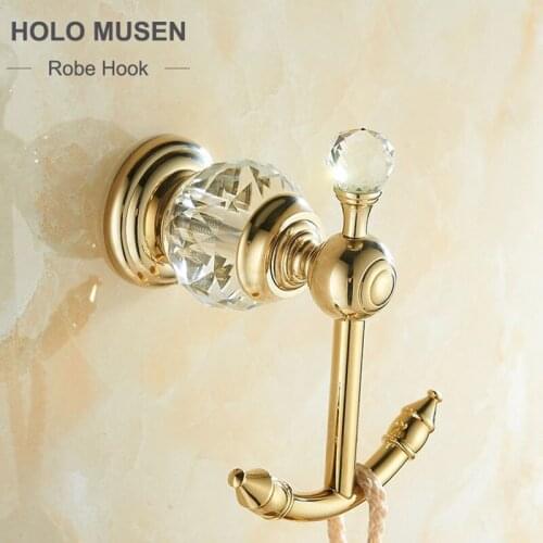 Europe Antique Golden Chrome Crystal Bathroom Robe Hook ,Clothes Hook,Coat Hook,Bathroom Accessories Dual Hook