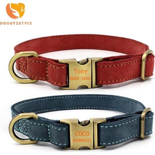 Hot Personalized Dog Nameplate Collar Genuine Leather Small Medium Large Dogs Cat Collar Custom Pet ID Tag Number Free Engraving