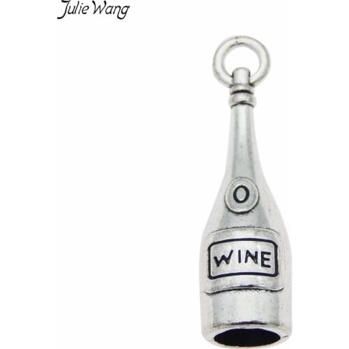 Julie Wang 20pcs Zinc Alloy Wine Bottles Charms Antique Silver Color Necklace Keychain Pendant Jewelry Making Crafts Accessory