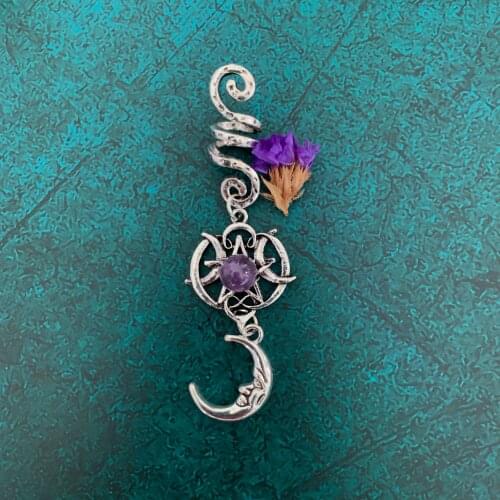 Natural amethyst hair ring braid Viking spiral hair bead raw crystal Wicca braid angel quartz silver hair accessory gift