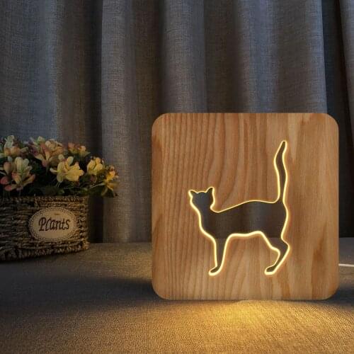Firya Cat Collection LED USB Night Light Wooden Animal Novelty Kids Bedroom 3D Decoration Table Lamp Children Gift Drop Shipping