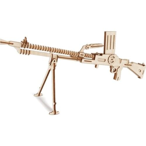 DIY 3D Wooden Building Blocks Military Assemble Educational Toys For Kids Teens Revolver AK47 Light Machine Hobby Decoration