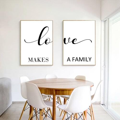 Love Makes Family Quote Canvas Painting Black White Prints Ans Posters Wall Art Pictures for Living Room Home Decor