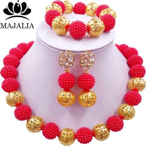Majalia Fashion Classic Nigerian Wedding African Jewelery Set Red Crystal Necklace Bride Jewelry Sets Free Shipping 1ZQ004