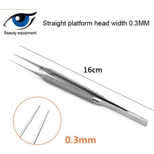 Stainless steel micro tweezers elbow corner head straight head head width 0.3MM