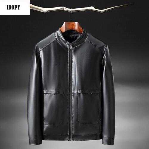 Idopy Mens Faux Leather Jackets PU Business High Quality Classic Motorcycle Bike Cowboy Jackets Male