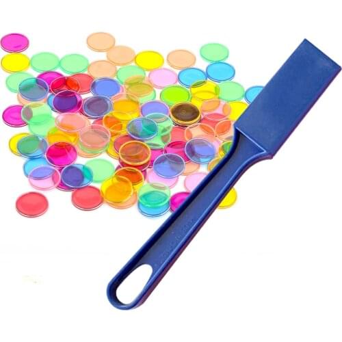 Montessori Toys Kit 1pcs Magnetic Stick Wand + 100pcs Transparent Round Metal-Ring Bingo Chip for Kids Classroom Learning Toys
