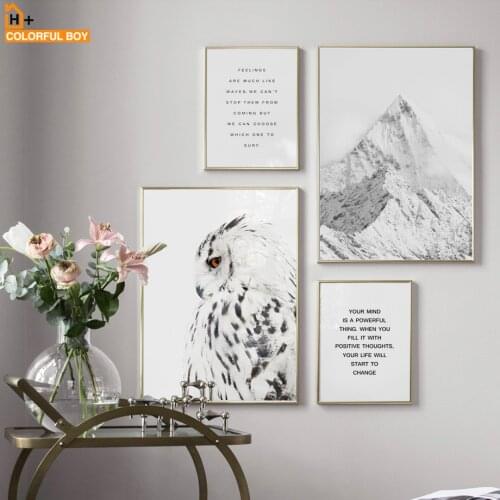 Canvas Art Wall Painting Owl Snow Mountain Nordic Quotes Posters And Prints Kids Wall Pictures For Living Room Hone Wall Decor