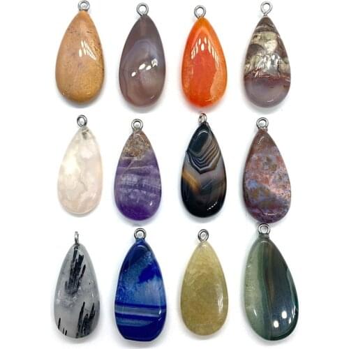 Natural Gem Stone Water droplets Metal Hook Pendants Charms for Diy Jewelry Anklet Bracelet Necklace Making Wholesale