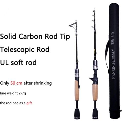 2021 New UL Soft Lure Rod Saltwater Fishing Telescopic Rod 1.8M Durable Solid Tip Bait Casting Spinning Fishing Rods For Travel