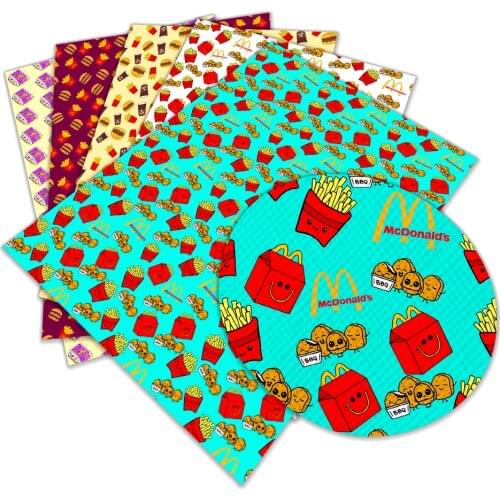 New Delicious French Fries Food Cartoon Printed Faux Leather A4 22x30cm for Hair Bow DIY Decoration Crafts L303 L304