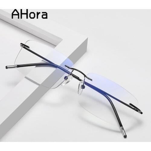 Ahora Rimless Square Frame Reading Glasses Men Women Blue Light Rays Blocking Eyewear With Diopters +1.0 1.5 2.0 2.5 3.0 3.5