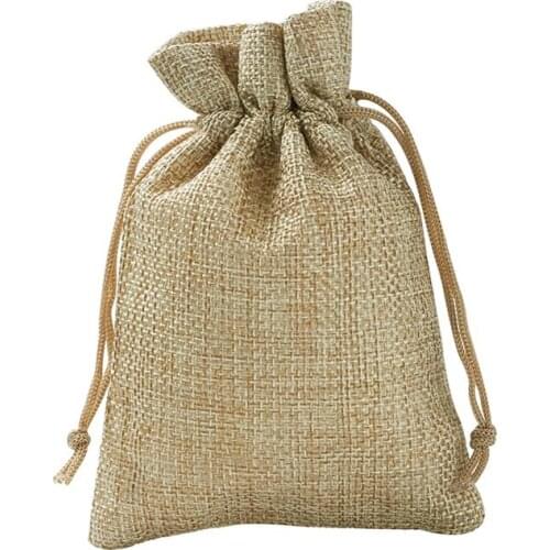 Pandahall 13.5x9.5cm Burlap Packing Pouches Drawstring Bags Jewelry Findings Storage Organizer Gift Packing Bag BurlyWood Color