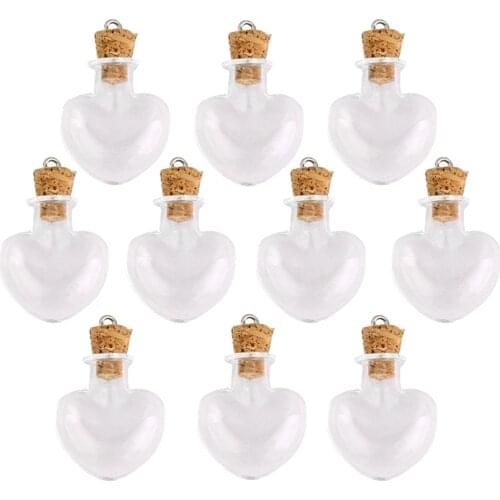 10 Pcs Glass Cork Bottle Glasses Ampoules Wool Bottle Pendants Heart Form