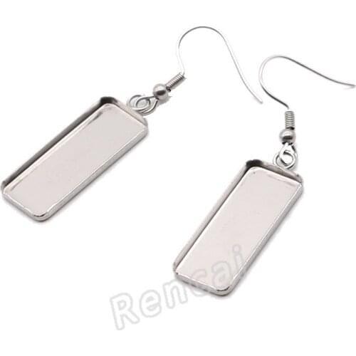 20pc 10x25mm Stainless Steel Rectangle Ear Hook Earring Bases Cabochon Cameo Blanks Setting For DIY Woman Fashion Jewelry Making