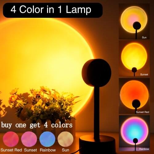 Rainbow Sunset Lamp Night Light Projector USB Atmosphere Led Lights For Home Bedroom Coffee Store Background Wall Decoration