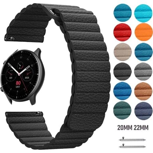 20 22mm Leather Band for Huami Amazfit GTS 2/Bip Watch Magnetic Buckle Wrist Strap for Amazfit GTR 2/2e Stratos Watch Watchband