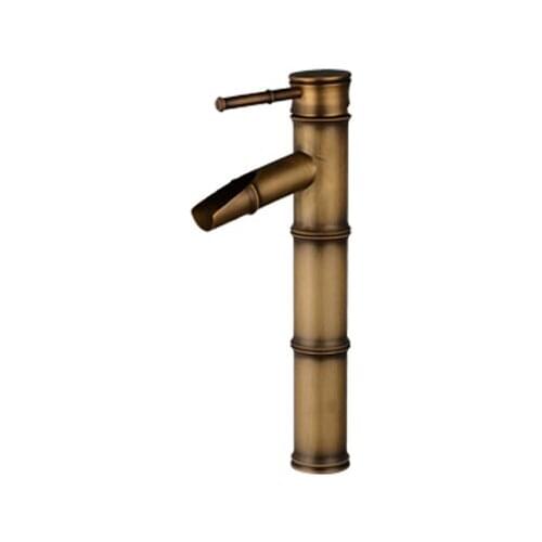 Bathroom Basin Faucet Antique Brass Bamboo Shape Faucet Bronze Finish Sink Faucet Single Handle Hot and Cold Water Mixer Tap