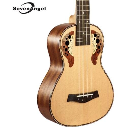 SevenAngel Brand 23 inch Concert Ukulele 4 string Hawaiian guitar Ingman Spruce Panel Grape hole Electric Ukelele with Pickup EQ