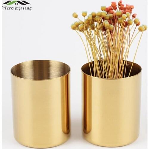 Nordic Flowers Vases Round Pen Holder Vase Stainless Steel Gold Tabletop Flower Holder for Home/Wedding Decoration Gifts G034