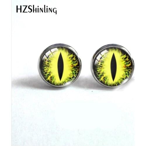 Vintage Colorful Cats Eyes and Dragon Eye Glass Dome Earrings Beauty Dragon Eyes Handmade Jewelry Stainless Steel Earrings