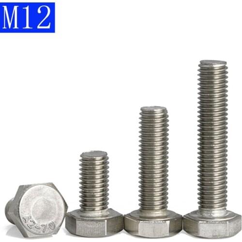 M12 - 1.75 (12mm) 304 Stainless Steel Metric Full Thread Hexagon Head Bolts Screws A2 - 70 DIN 933