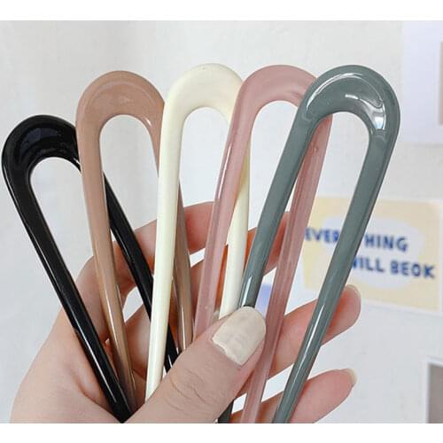 Plastic Resin Hair Plug Korean Style Simple Barrette U Shape Hair Clip Acrylic Fork Hairpins DIY for Women Hair Style Tools