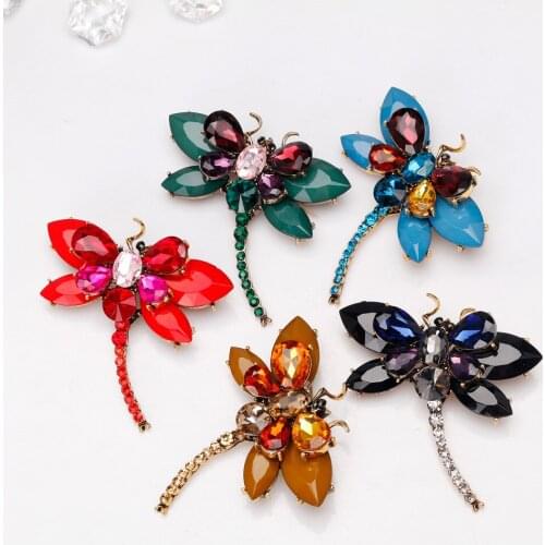 HC Cute Crystal Resin Dragonfly Women Brooches Fashion Rhinestones Lovely Brooch Pins Bridal Wedding Party Dress Scarf Jewelry T